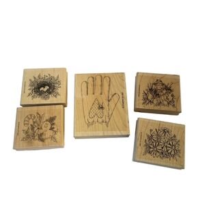 Stampin Up RETIRED Stamp Set Rubber Wood Mount Gifted Glove Gardening Holiday